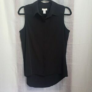 Chico’s Sleeveless Collared Blouse Black Classic Closet Staple Women Size 0 US S